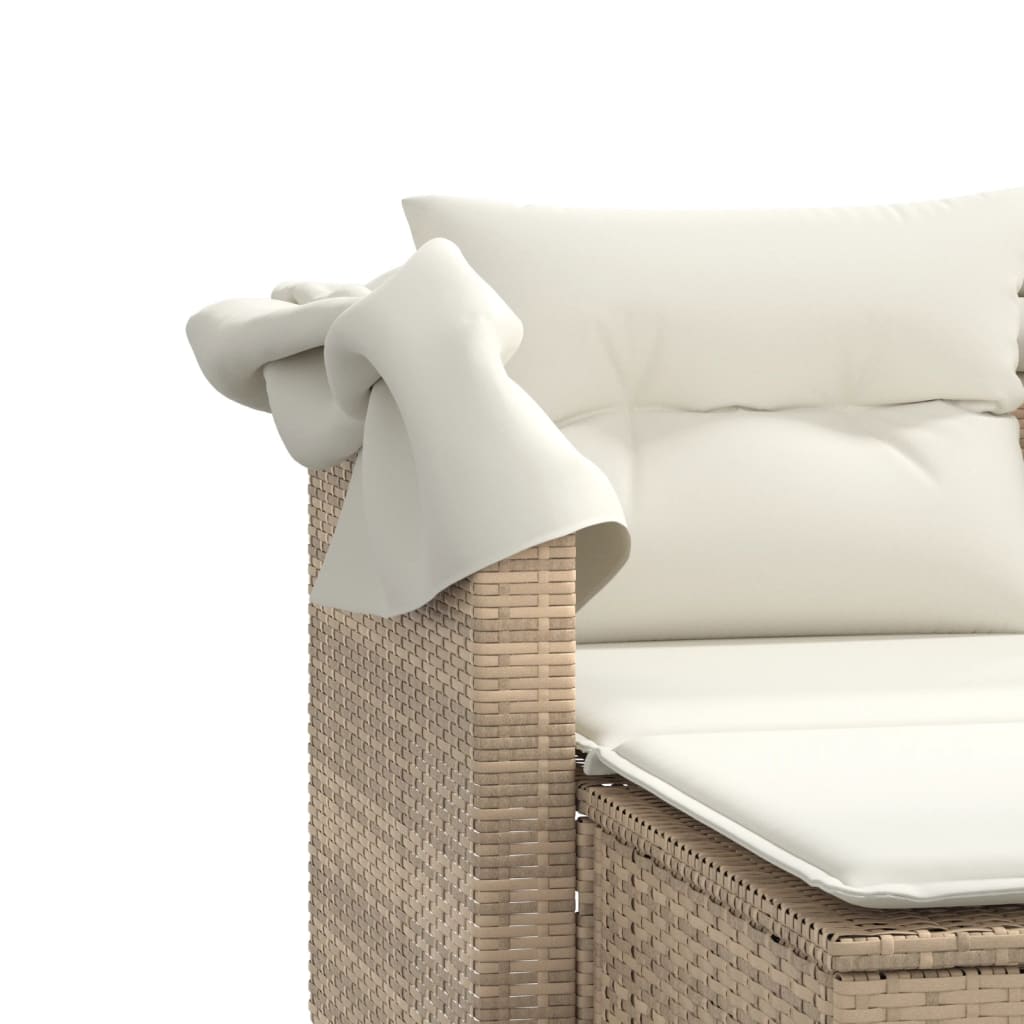 Dvivietė sodo sofa su skliautu/taburetėmis, smėlio, poliratanas - Namų Idėja