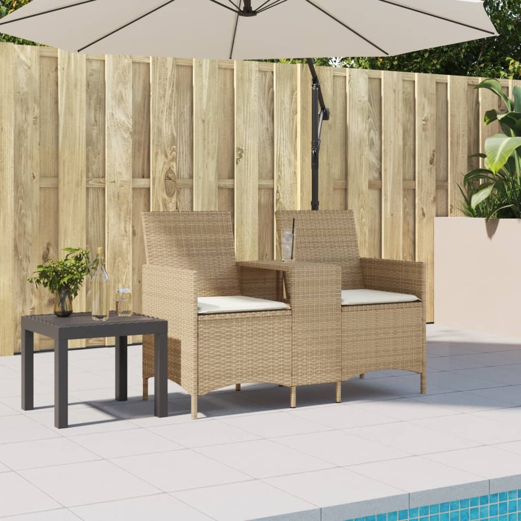 Dvivietė sodo sofa su staliuku ir pagalvėlėmis, smėlio spalvos - Namų Idėja