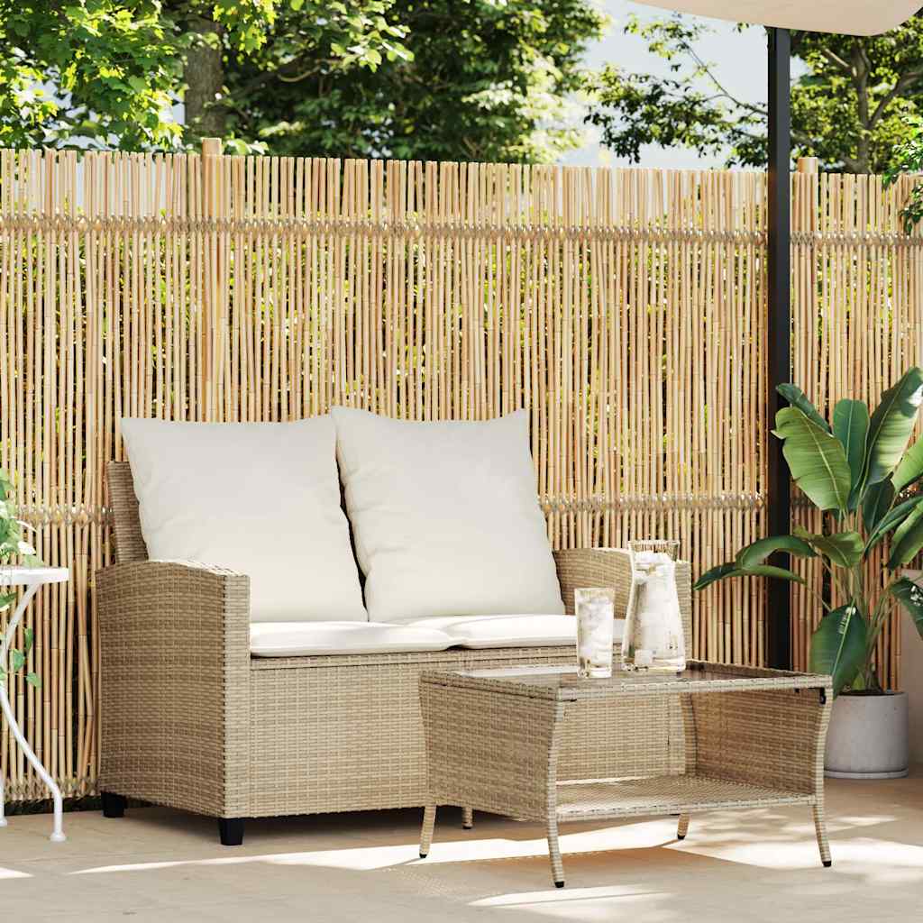 Dvivietė sodo sofa su staliuku ir pagalvėlėmis, smėlio spalvos - Namų Idėja