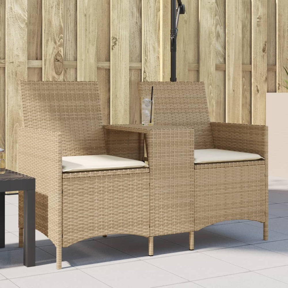 Dvivietė sodo sofa su staliuku ir pagalvėlėmis, smėlio spalvos - Namų Idėja