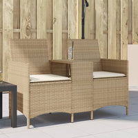 Dvivietė sodo sofa su staliuku ir pagalvėlėmis, smėlio spalvos - Namų Idėja