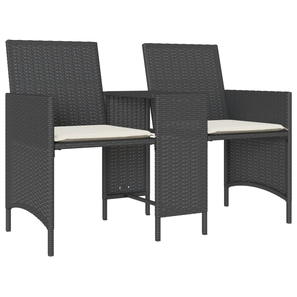 Dvivietė sodo sofa su staliuku/taburetėmis, juoda, poliratanas - Namų Idėja
