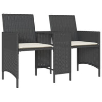 Dvivietė sodo sofa su staliuku/taburetėmis, juoda, poliratanas - Namų Idėja