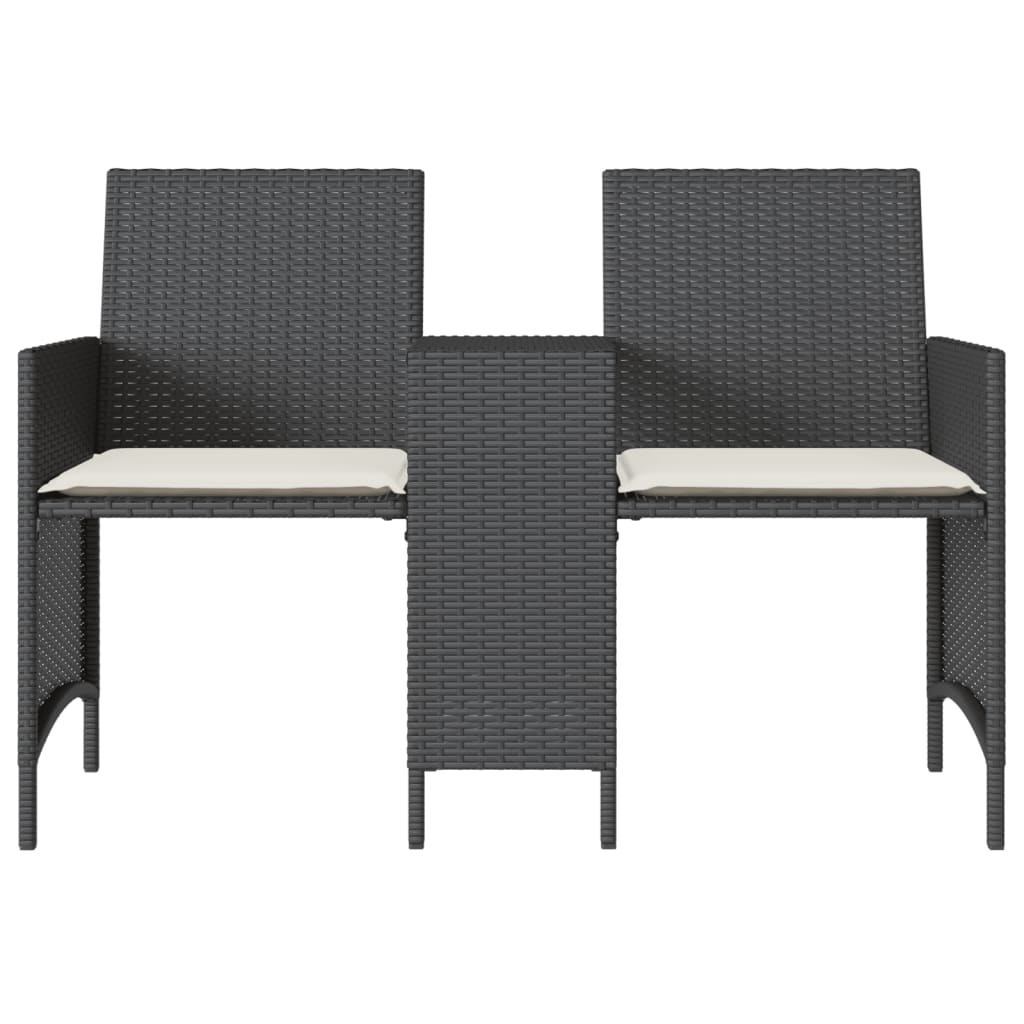 Dvivietė sodo sofa su staliuku/taburetėmis, juoda, poliratanas - Namų Idėja