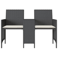 Dvivietė sodo sofa su staliuku/taburetėmis, juoda, poliratanas - Namų Idėja