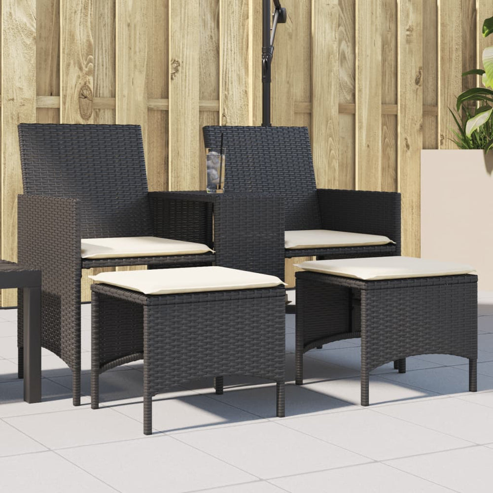 Dvivietė sodo sofa su staliuku/taburetėmis, juoda, poliratanas - Namų Idėja