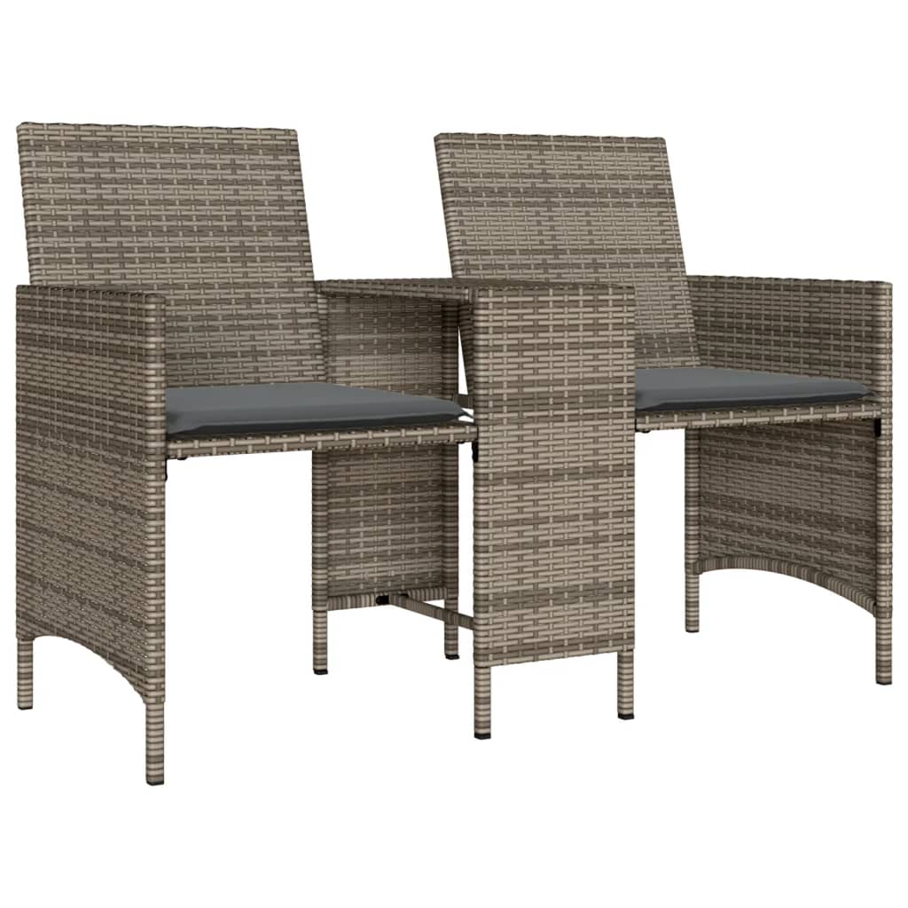 Dvivietė sodo sofa su staliuku/taburetėmis, pilka, poliratanas - Namų Idėja