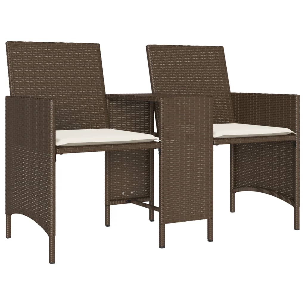 Dvivietė sodo sofa su staliuku/taburetėmis, ruda, poliratanas - Namų Idėja