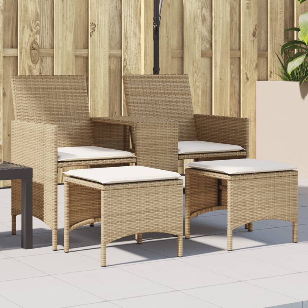 Dvivietė sodo sofa su staliuku/taburetėmis, smėlio, poliratanas - Namų Idėja