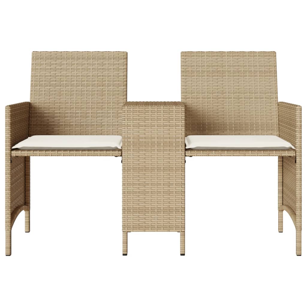 Dvivietė sodo sofa su staliuku/taburetėmis, smėlio, poliratanas - Namų Idėja