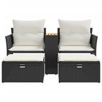Dvivietė sodo sofa su taburetėmis, juodos spalvos, poliratanas - Namų Idėja