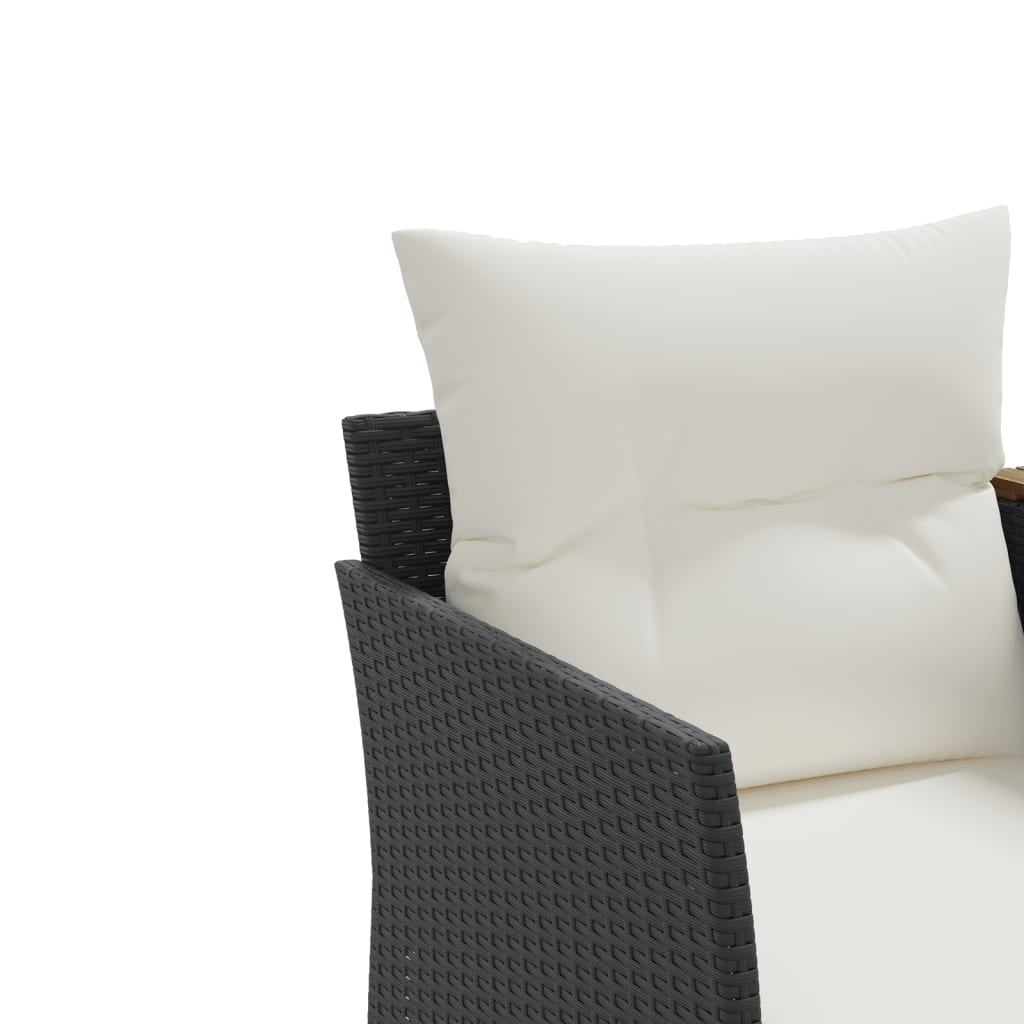 Dvivietė sodo sofa su taburetėmis, juodos spalvos, poliratanas - Namų Idėja