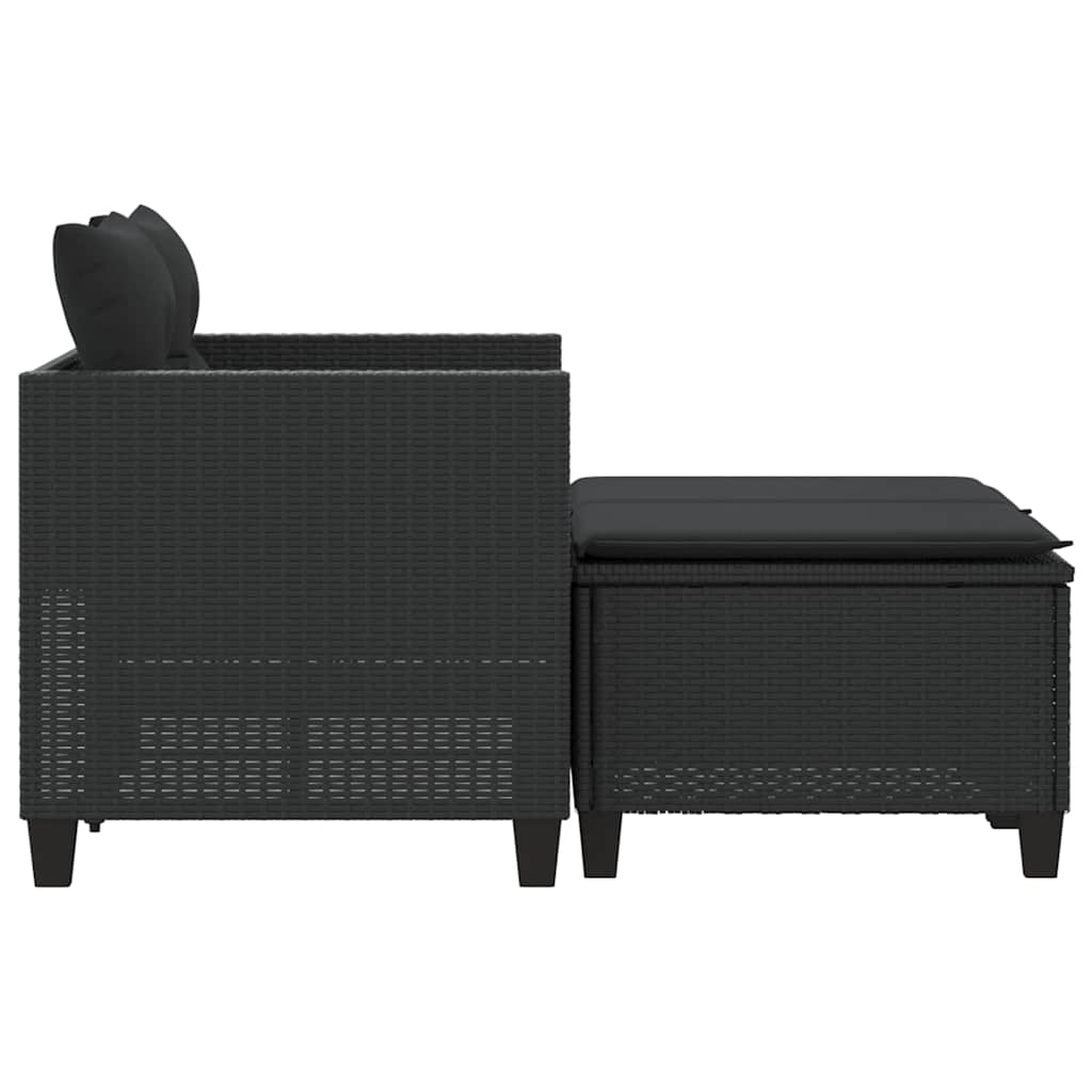 Dvivietė sodo sofa su taburetėmis, juodos spalvos, poliratanas - Namų Idėja