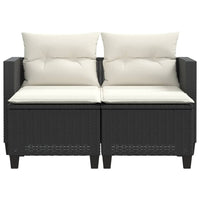 Dvivietė sodo sofa su taburetėmis, juodos spalvos, poliratanas - Namų Idėja