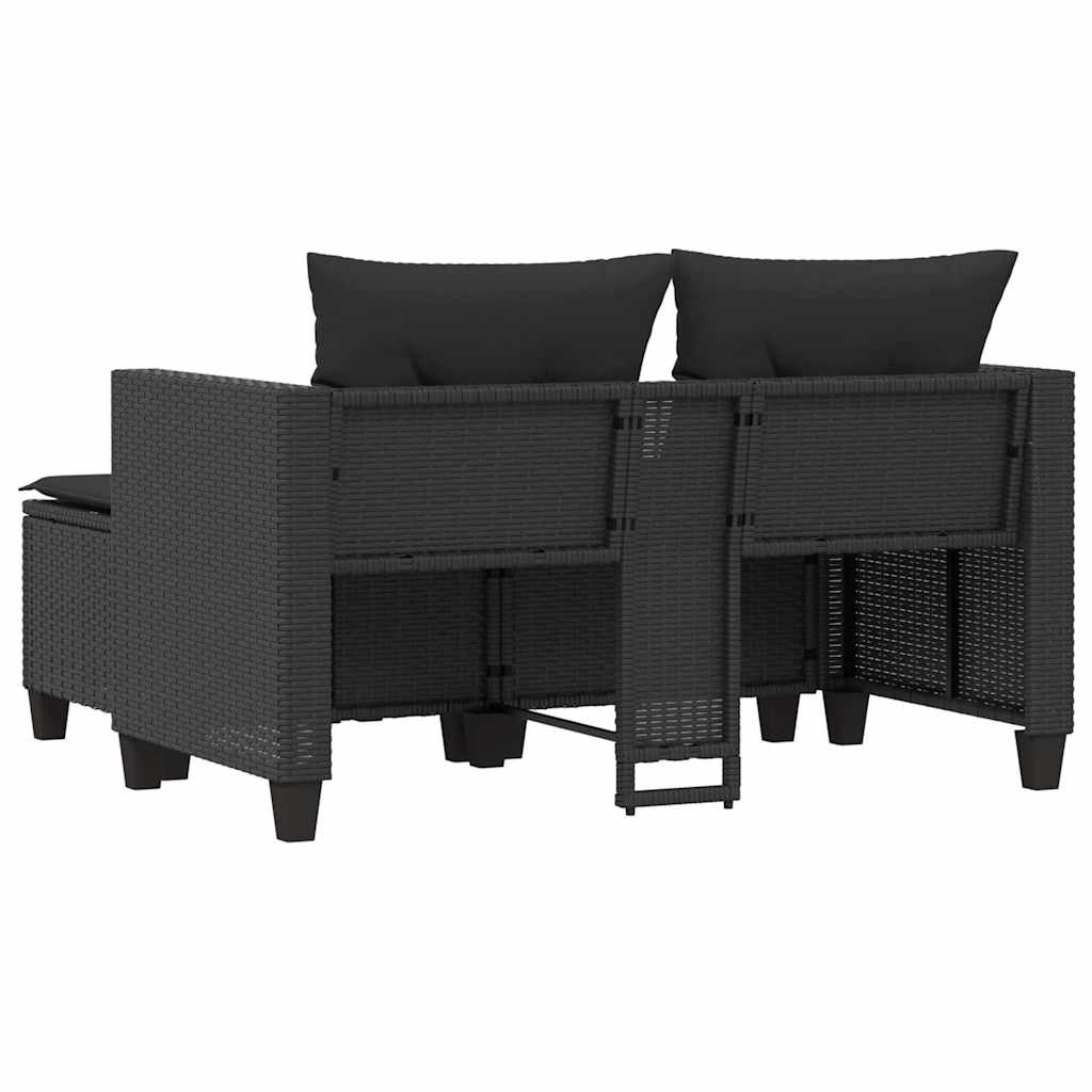 Dvivietė sodo sofa su taburetėmis, juodos spalvos, poliratanas - Namų Idėja