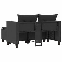 Dvivietė sodo sofa su taburetėmis, juodos spalvos, poliratanas - Namų Idėja