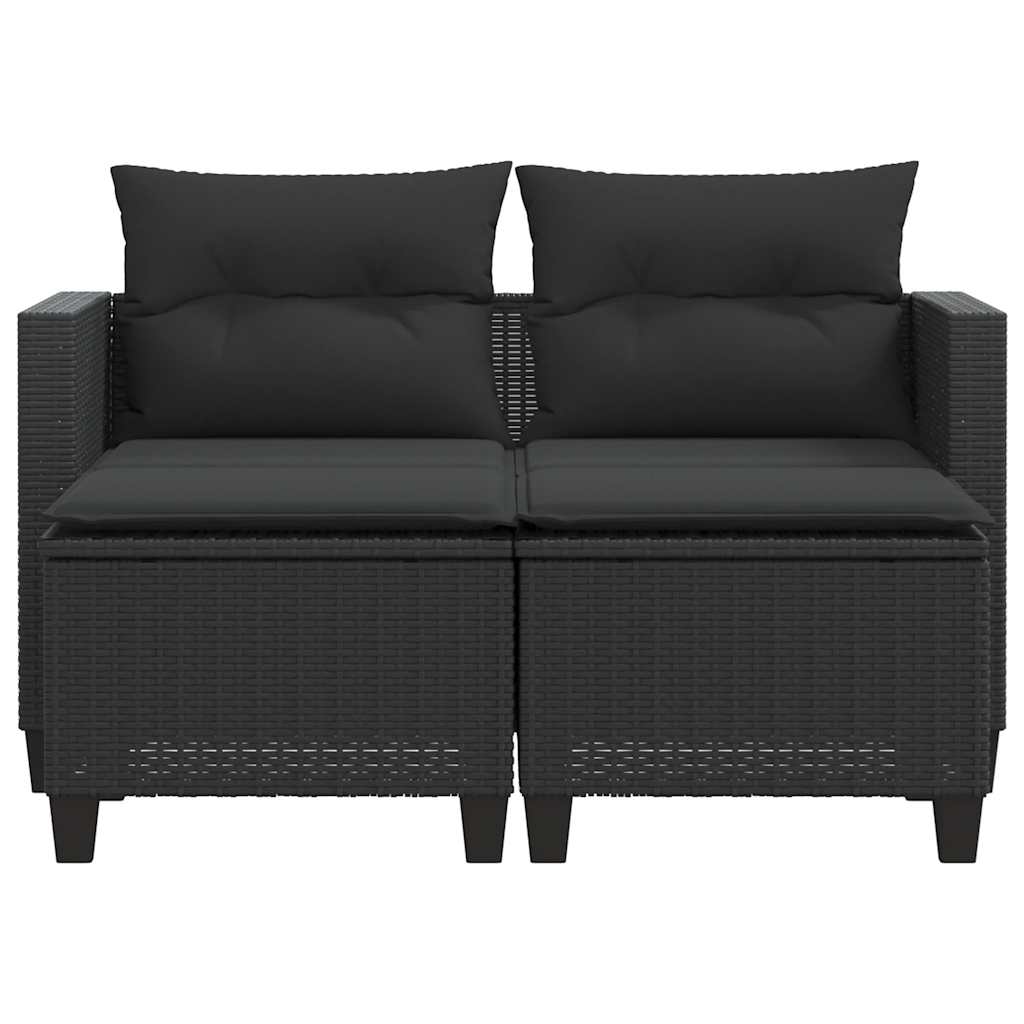 Dvivietė sodo sofa su taburetėmis, juodos spalvos, poliratanas - Namų Idėja