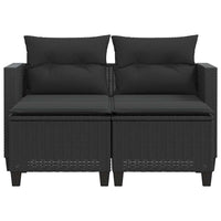 Dvivietė sodo sofa su taburetėmis, juodos spalvos, poliratanas - Namų Idėja
