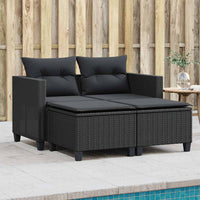 Dvivietė sodo sofa su taburetėmis, juodos spalvos, poliratanas - Namų Idėja