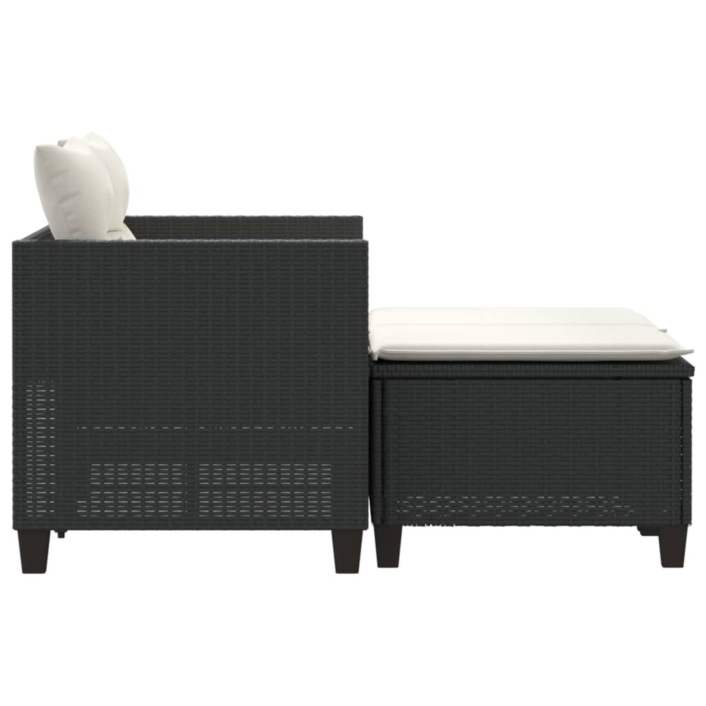 Dvivietė sodo sofa su taburetėmis, juodos spalvos, poliratanas - Namų Idėja