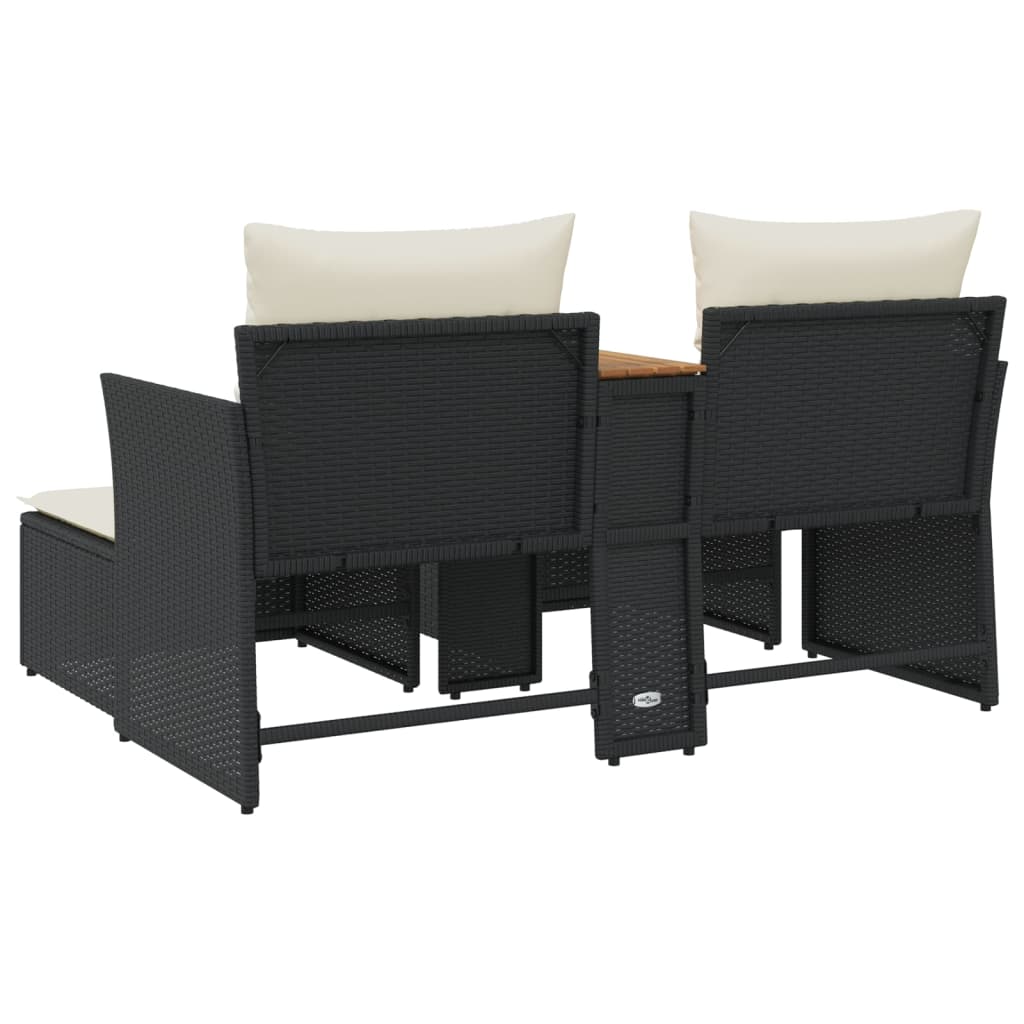 Dvivietė sodo sofa su taburetėmis, juodos spalvos, poliratanas - Namų Idėja