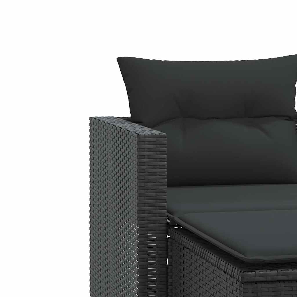 Dvivietė sodo sofa su taburetėmis, juodos spalvos, poliratanas - Namų Idėja