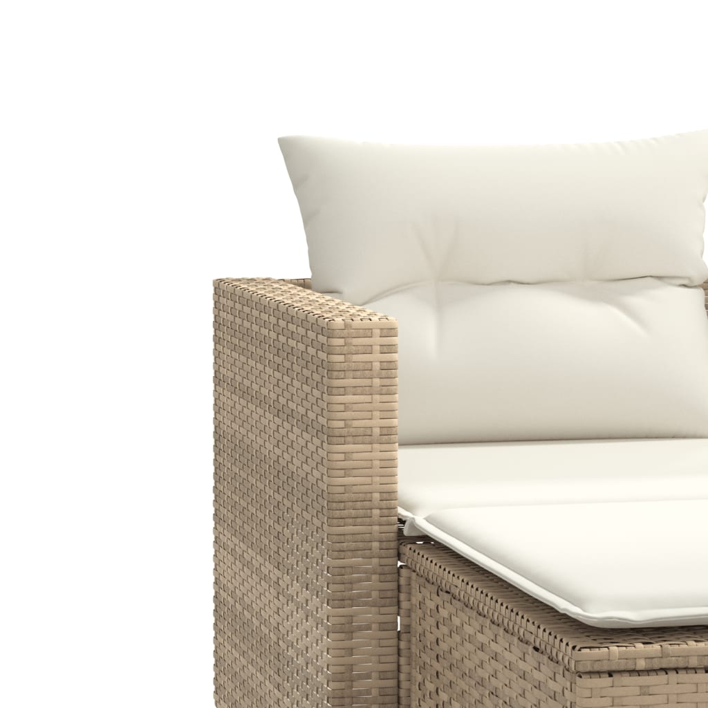 Dvivietė sodo sofa su taburetėmis, smėlio spalvos, poliratanas - Namų Idėja
