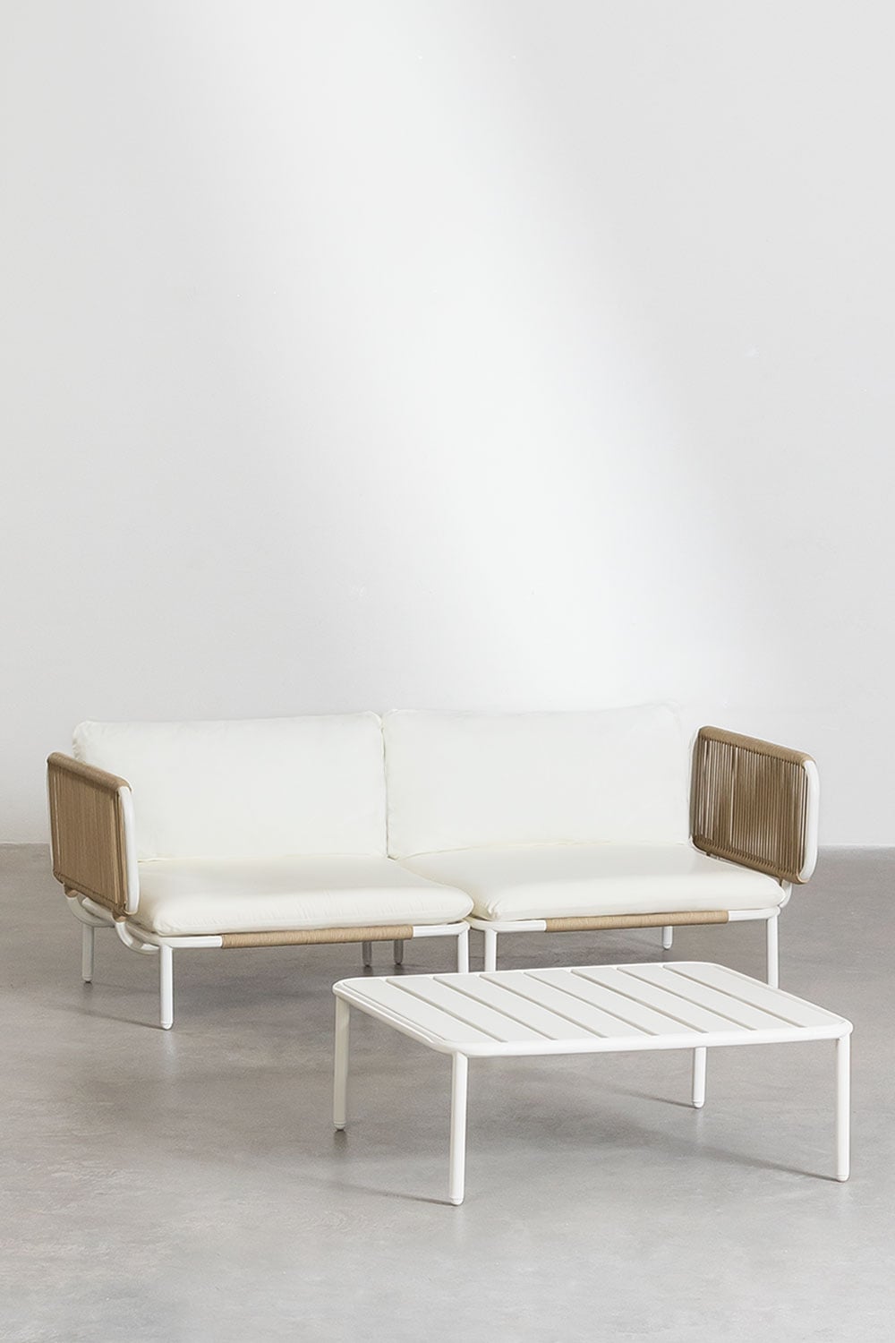 Lauko sofa GRAFITO, dviejų dalių sistema, migdolų bežinis