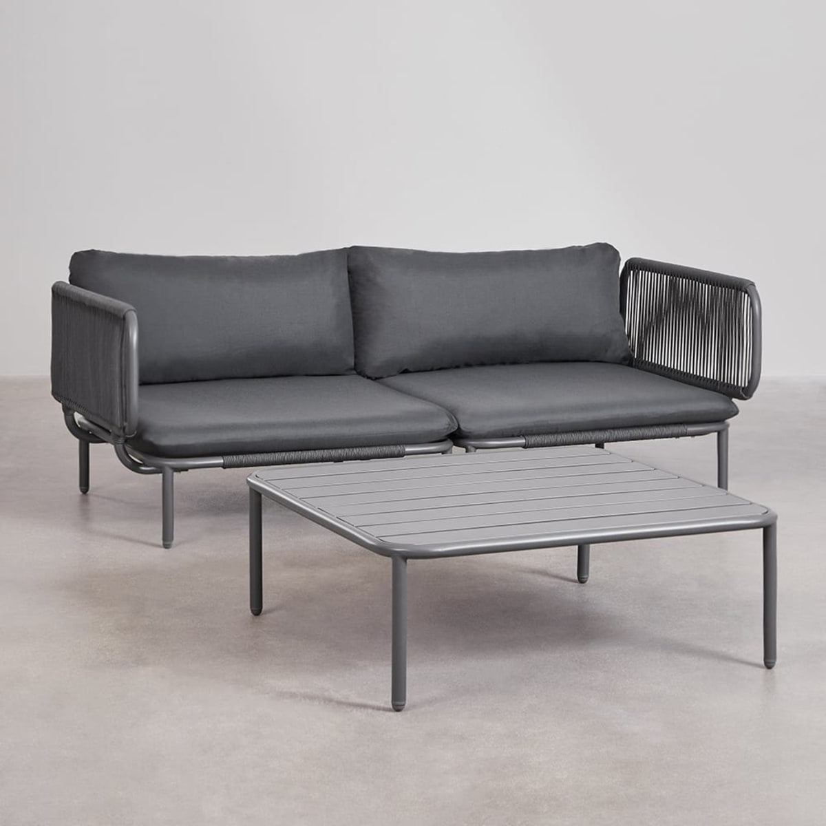 Lauko sofa GRAFITO, dviejų dalių sistema, grafito pilka