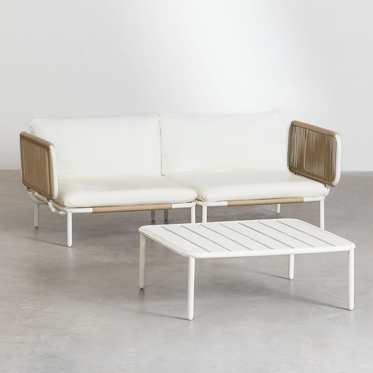 Lauko sofa GRAFITO, dviejų dalių sistema, migdolų bežinis