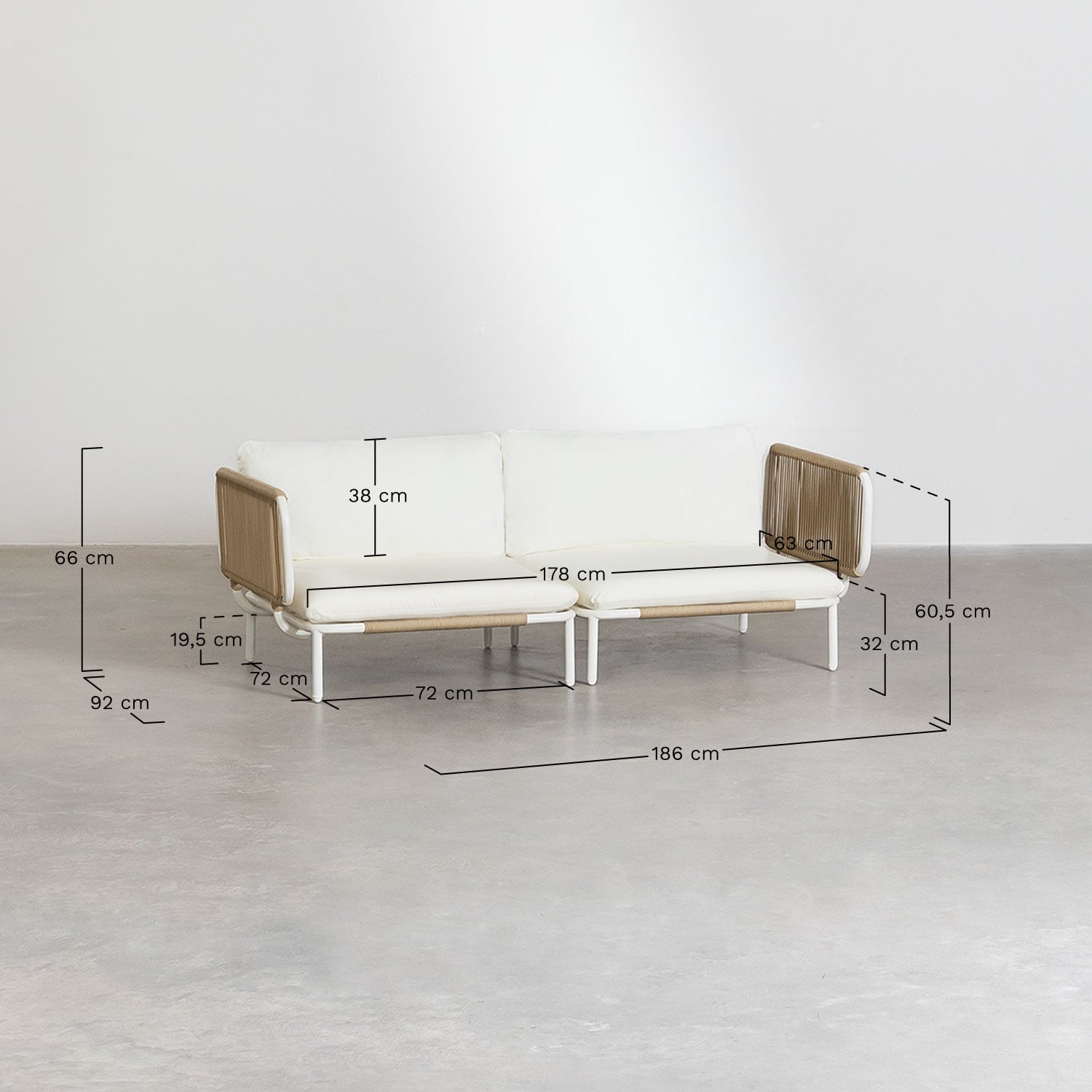 Lauko sofa GRAFITO, dviejų dalių sistema, migdolų bežinis