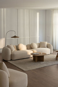 Modulinė sofa KOKONA iš priekio, storas baltas šenilas storas šenilo audinys
