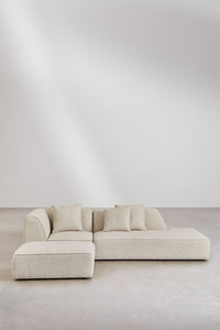 Modulinė kampinė sofa KARDENA su dešiniuoju gultu ir pufu – kitu rakursu