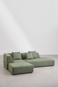 Modulinė kampinė sofa KARDENA su dešiniuoju gultu ir pufu – artimas planas