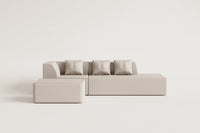 Modulinė kampinė sofa KARDENA su dešiniuoju gultu ir pufu – paviršiaus tekstūra iš arti