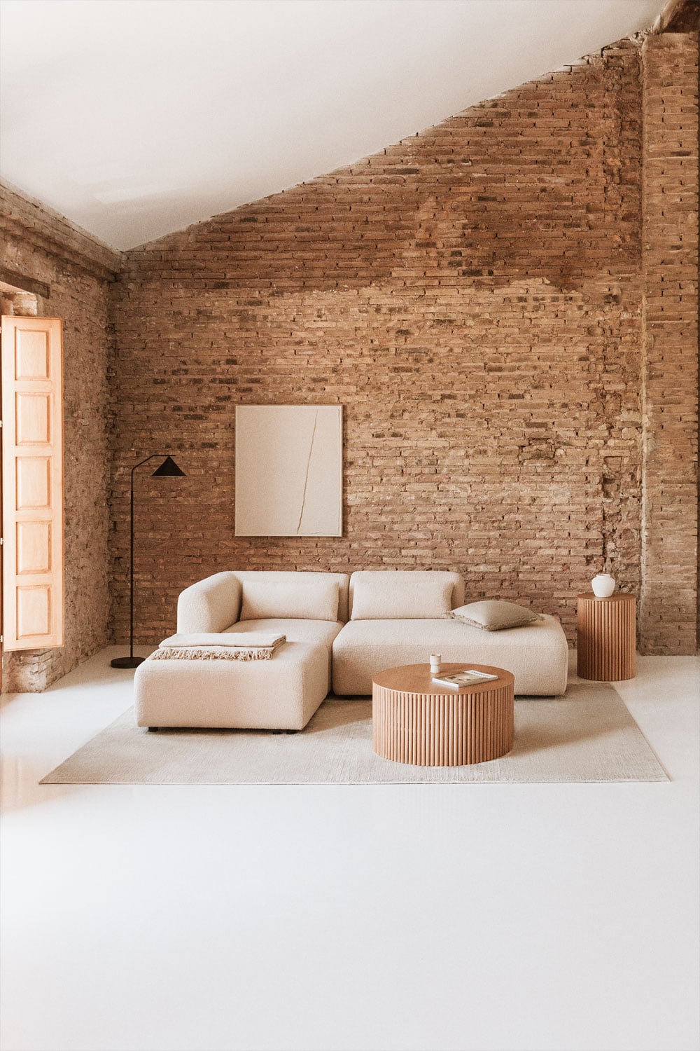 Kampinė sofa FOGLERA, šenilo, kreminis šenilas spalva