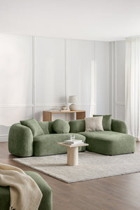 Modulinė sofa KOKONA su dešiniuoju gultu, šalavijo žalios spalvos šenilas, 284 cm