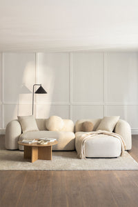 Modulinė sofa KOKONA su dešiniuoju gultu, storas baltas šenilas, 284 cm