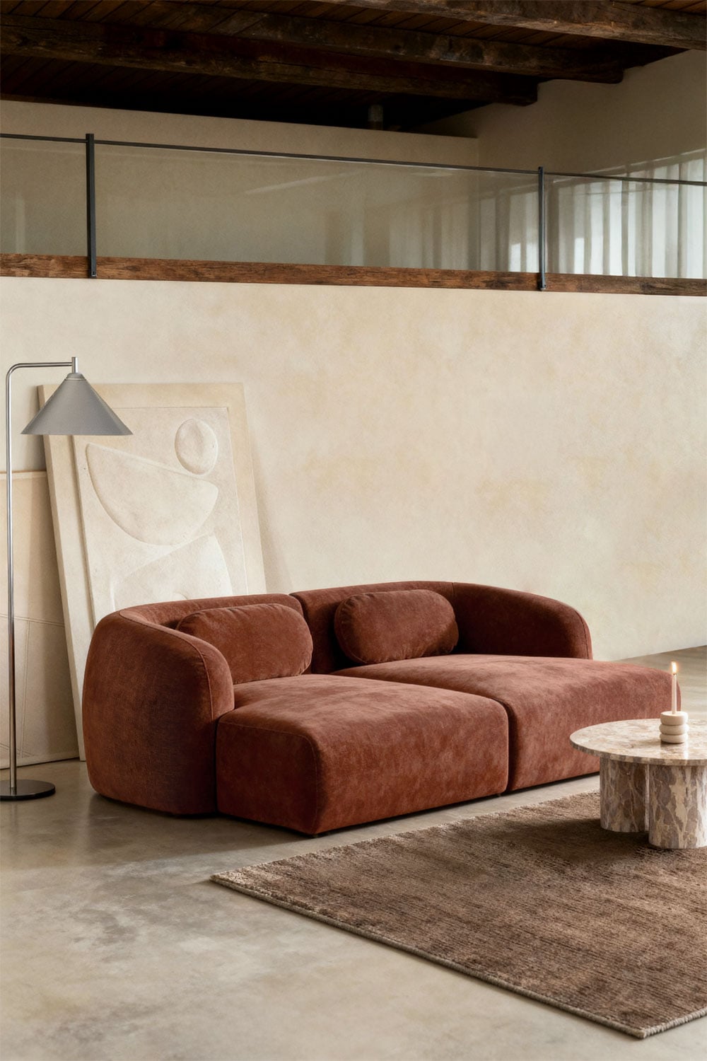 Modulinė sofa KOKETERA, rūdžių spalvos šenilas spalva