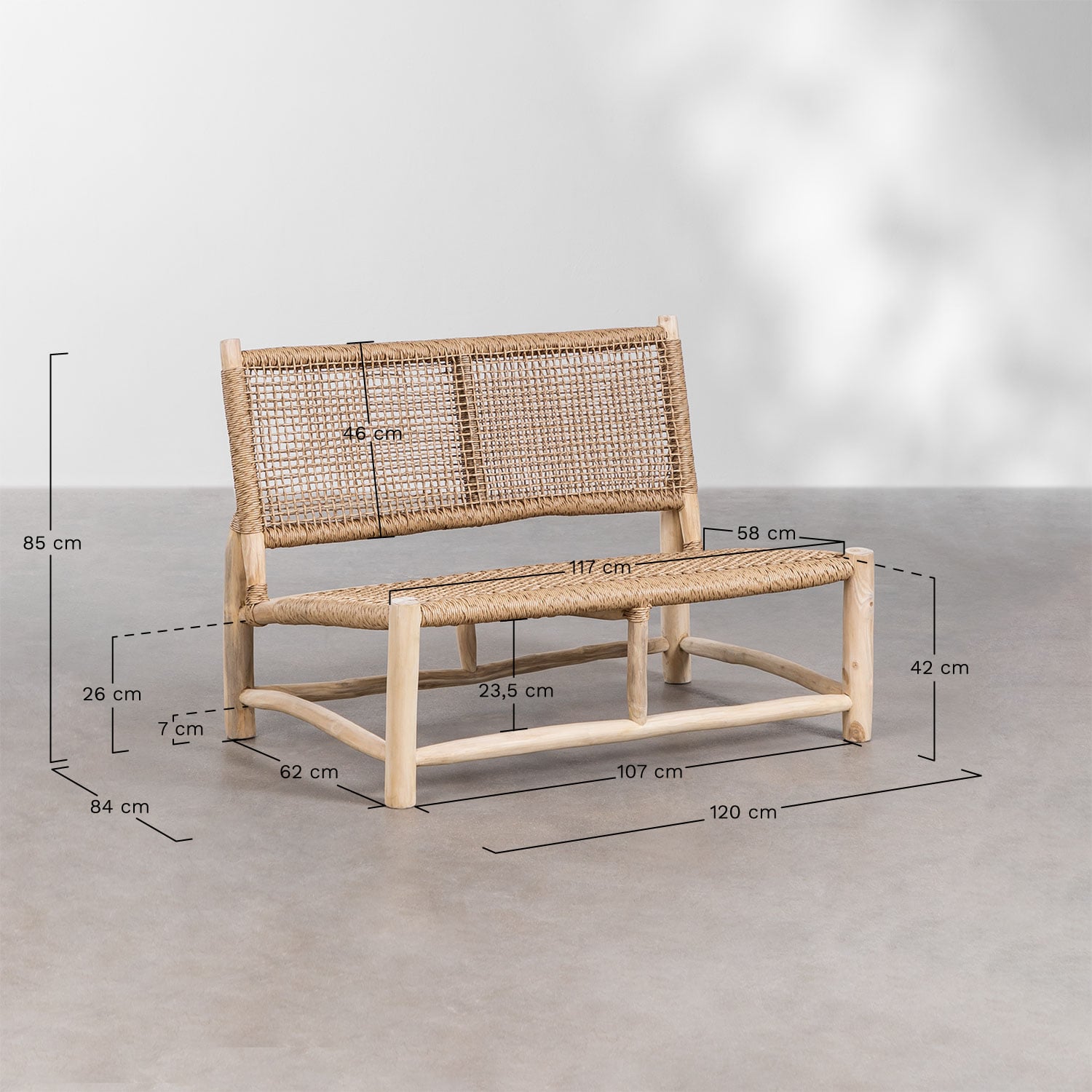 Two-seater outdoor sofa TEAK, teak wood