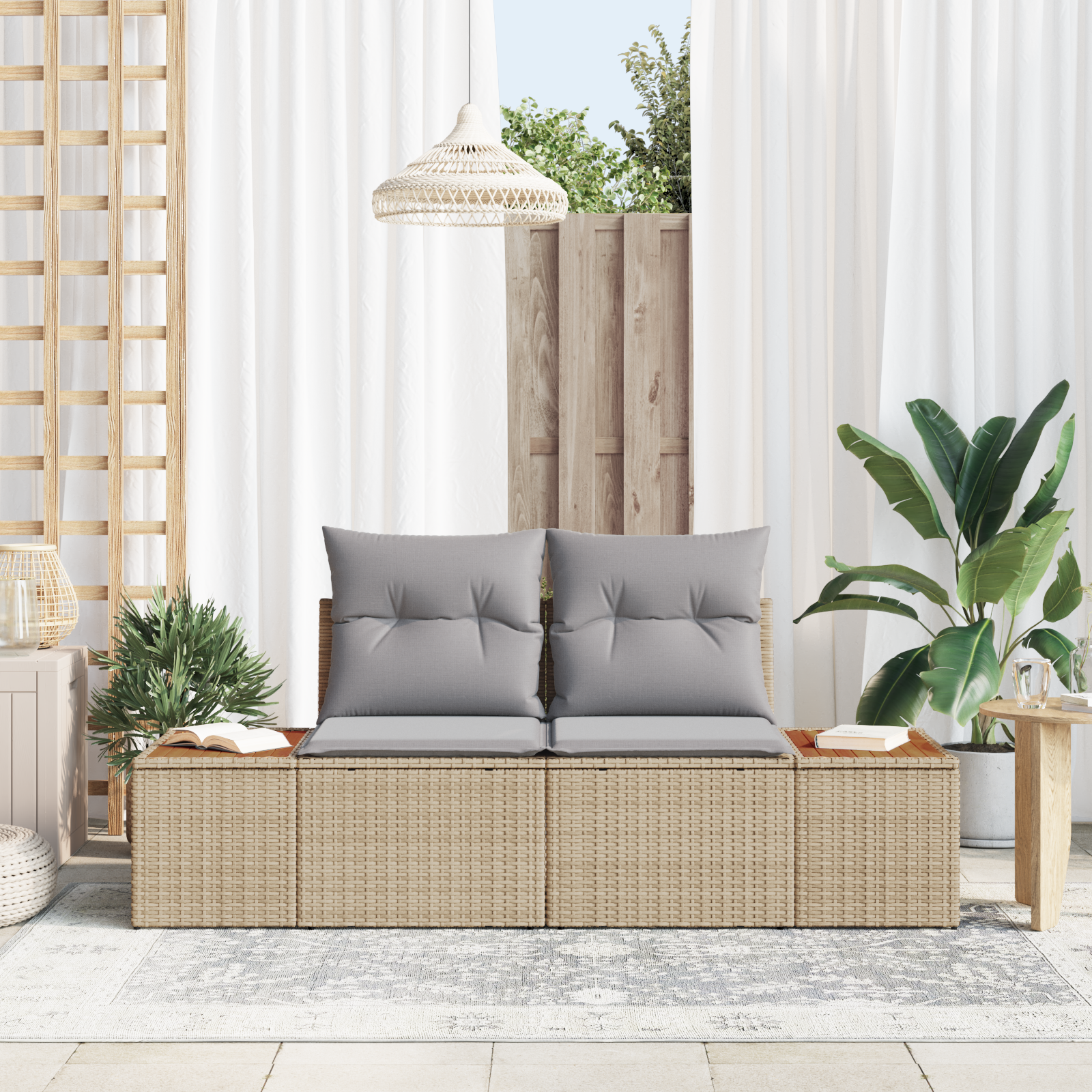 2-vietė sofa sodui su pagalvėlėmis smėlio spalvos poli ratanas