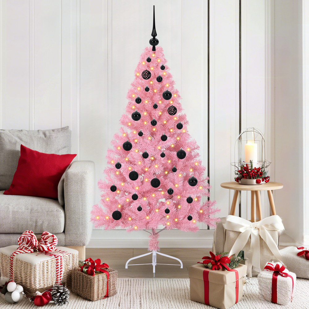 Artificial pre-lit Christmas tree Pink 150 cm PVC