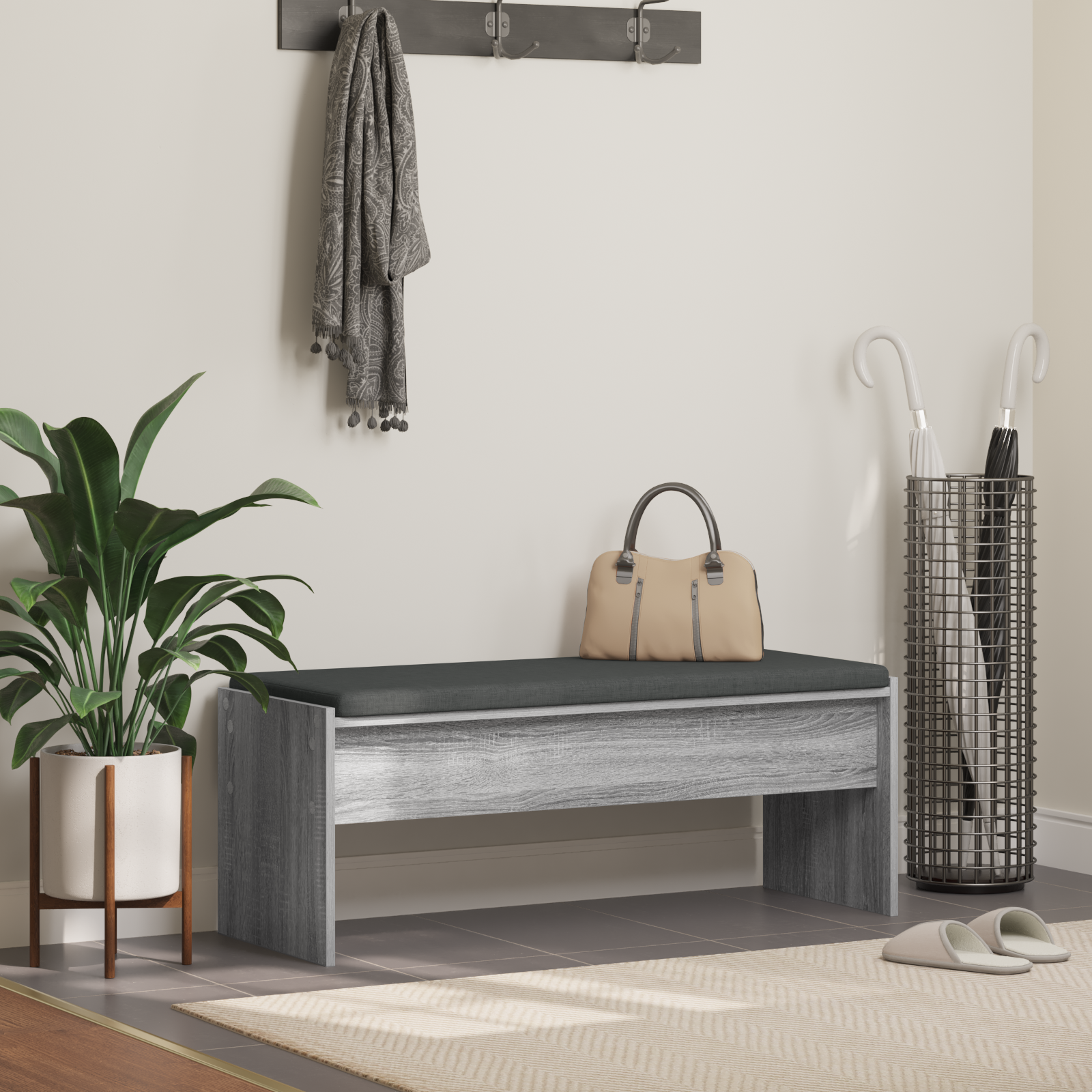 Hallway bench with cushion Grey Sonoma 103 x 38 x 40 cm