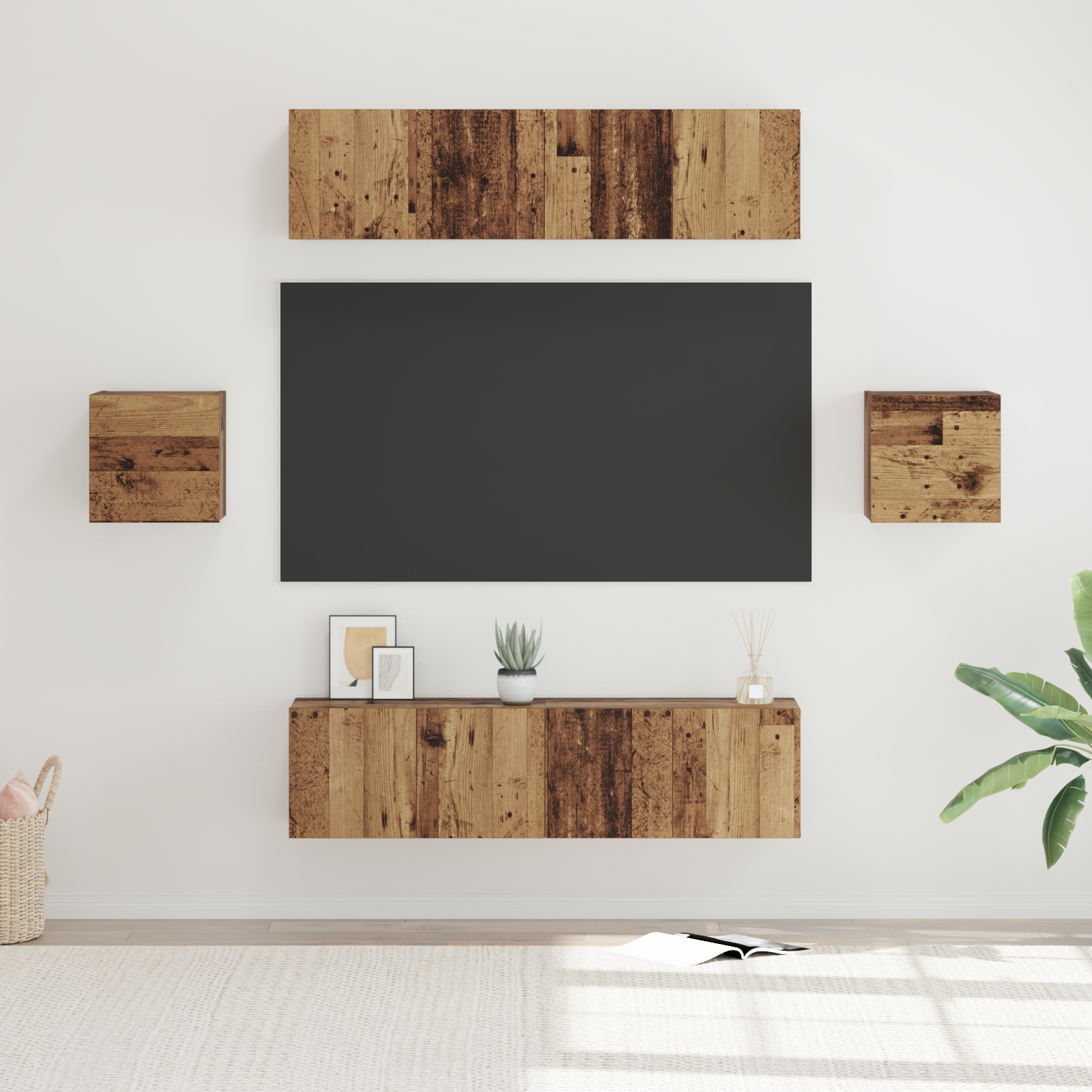 TV Cabinet Set 6 pcs Antique Wood Engineered Wood