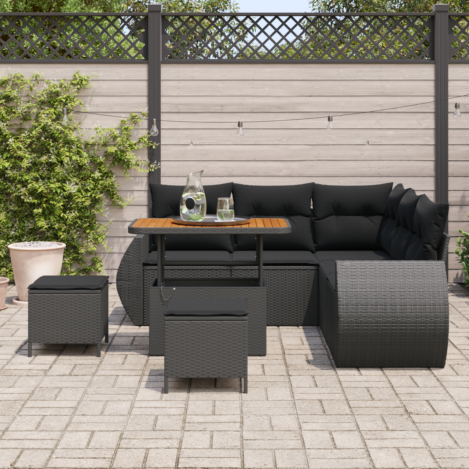 Sodo Sofų Rinkinys su pagalve 8 pcs Juoda poliratanas