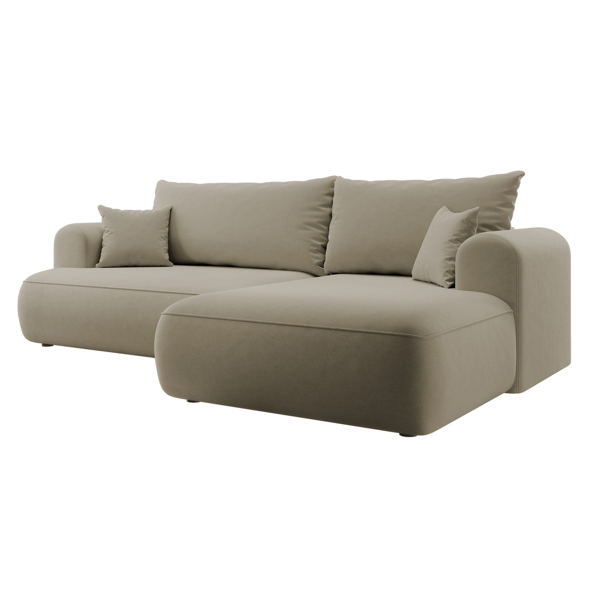 Kampinė sofa CORMAC, smėlinė, dešinė veliūro pilname interjere