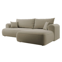 Kampinė sofa CORMAC, smėlinė, dešinė veliūro pilname interjere