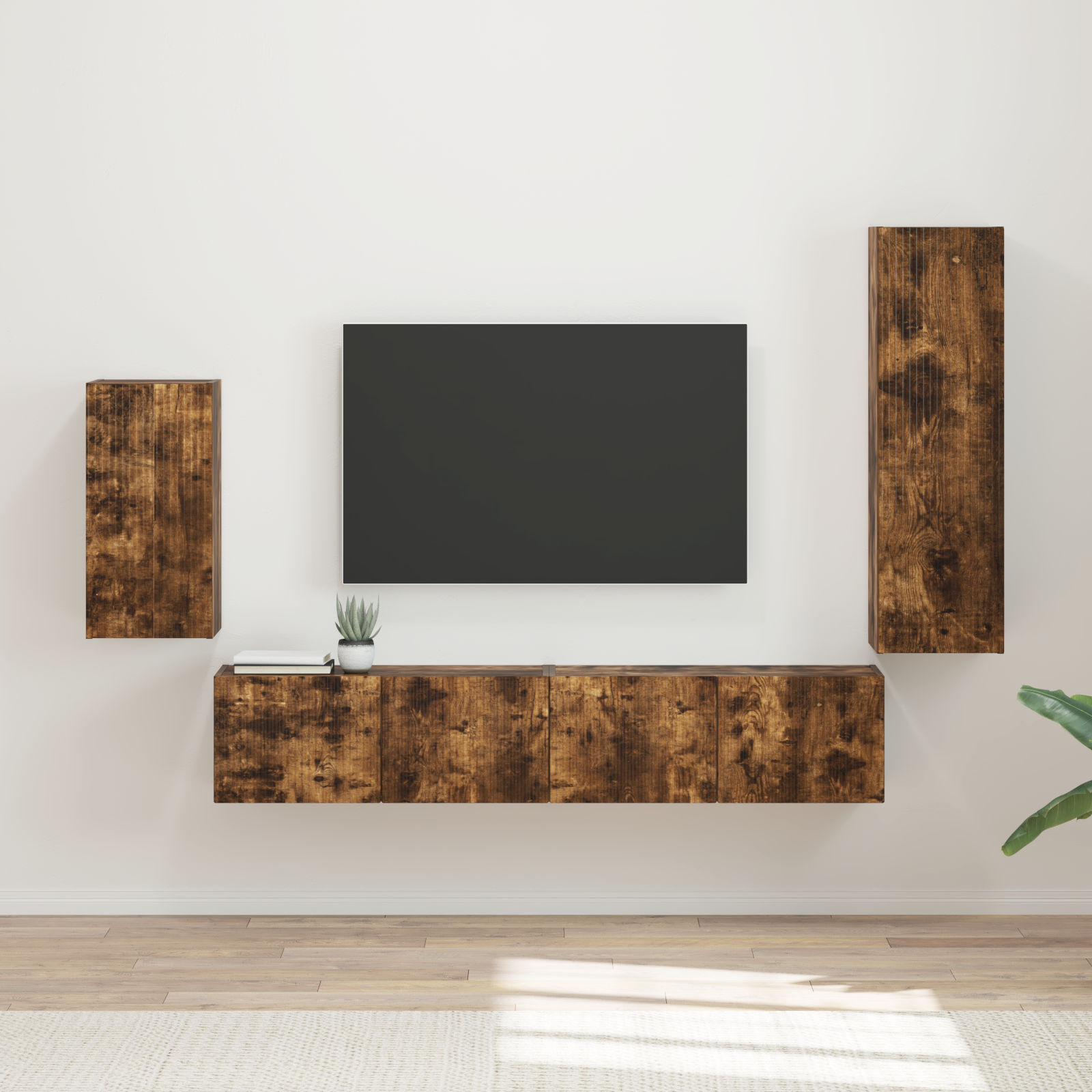 TV spintelių komplektas 3 pcs Rūkyta ąžuolas Apdirbta mediena