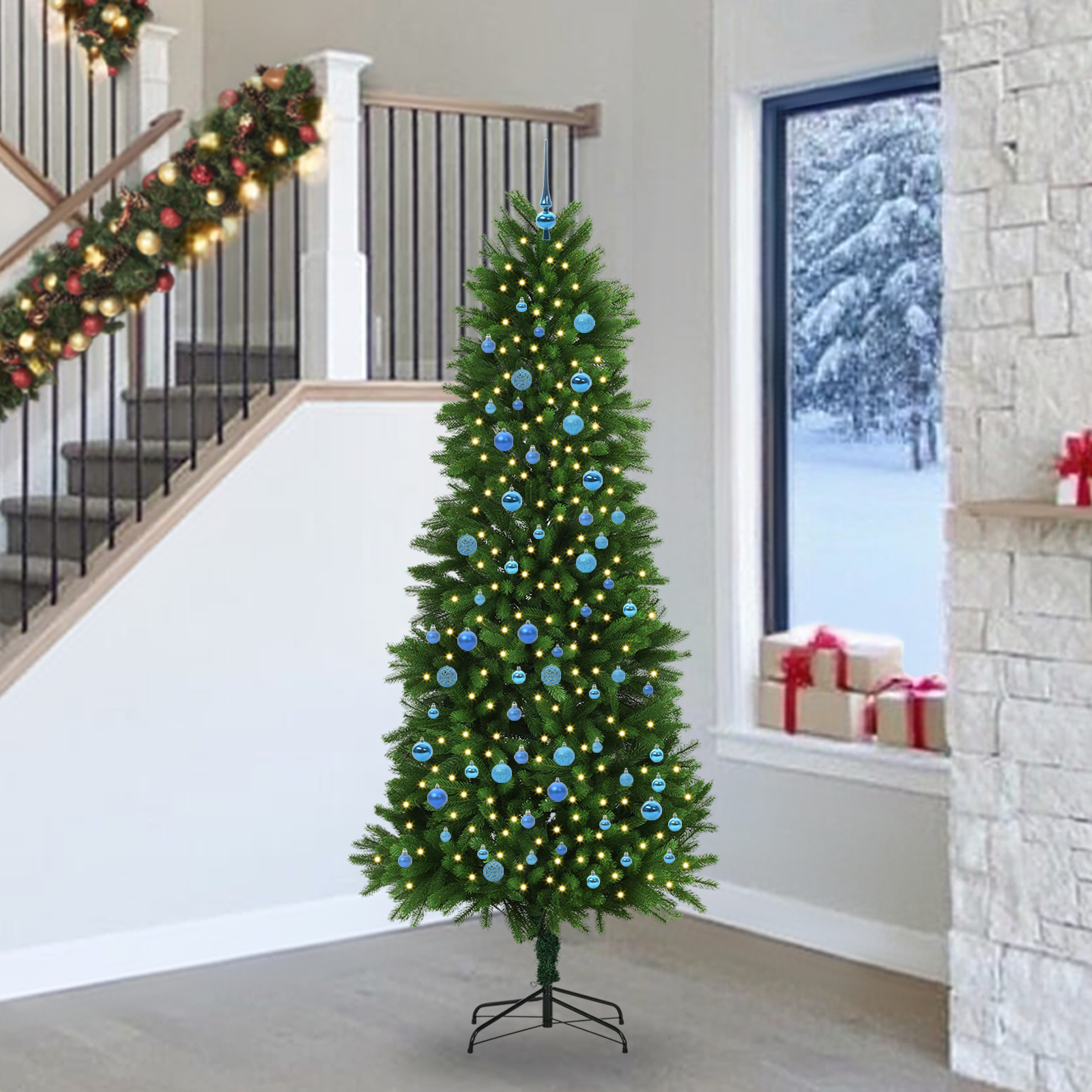 Ziemassvētku eglīte ar 300 LED statīvu zaļa 240 cm PE