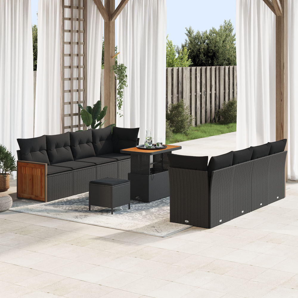 Sodo Sofų Rinkinys su pagalve 11 pcs Juoda